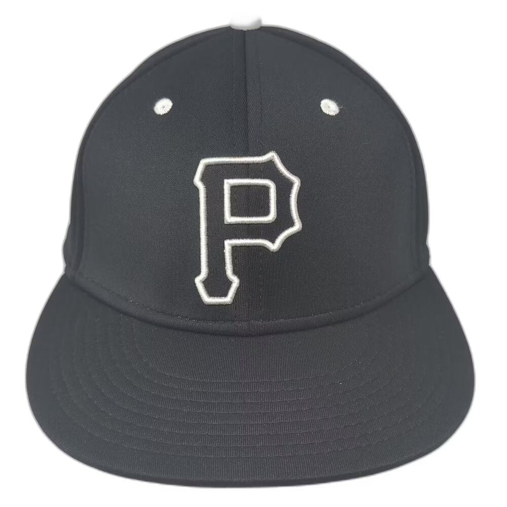 The Game Pro Baseball Cap Black White Embroidered P Logo Fitted Size 7 3/8 Hat